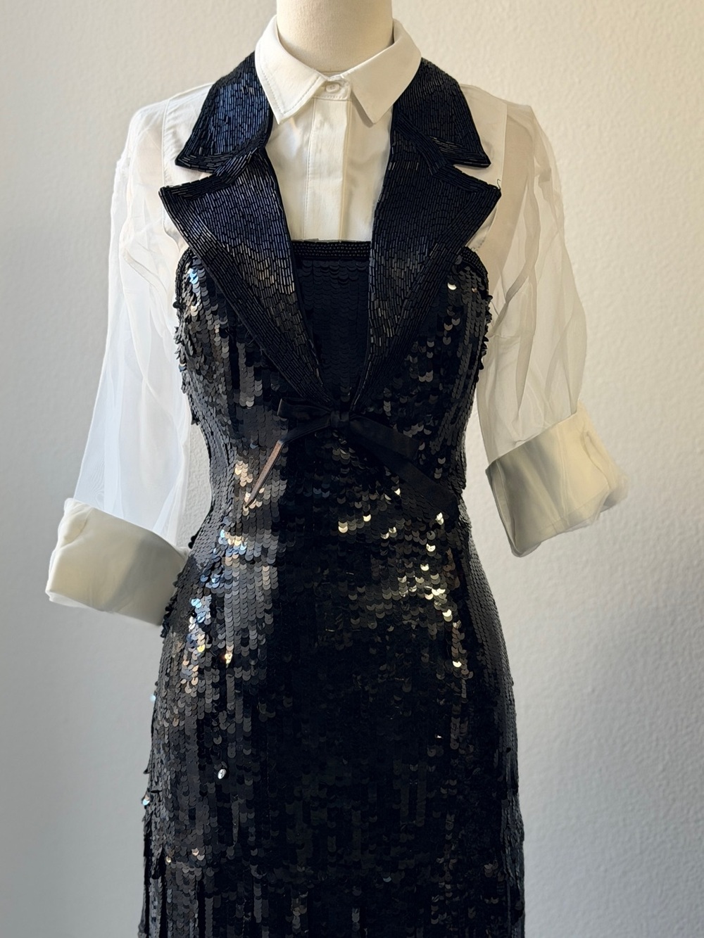 Vintage Bill Blass Black Sequin Halter Dress